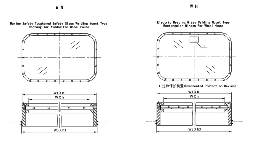 Marine Steel Fixed Rectangular Window for Wheelhouse Drawing