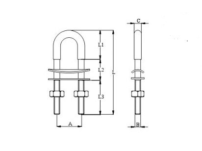 V-Bolt With Washer And Nuts, SS304 OR SS316 CSUS