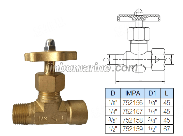 Brass Needle Straight Valve with Male & Female Ends