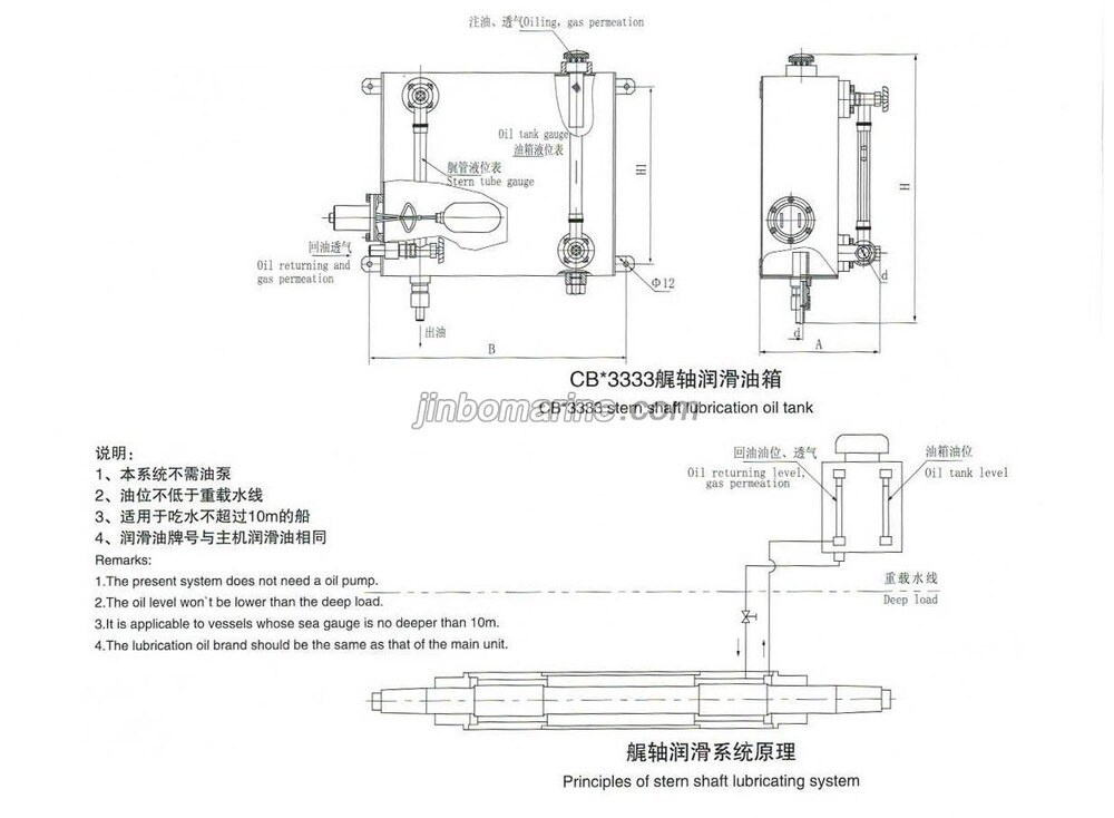 CB3333 Stern Shaft Lubricated Oil Tank