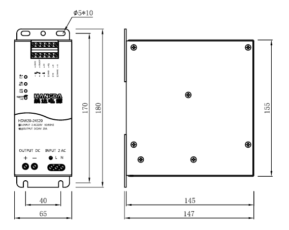 HDW20-24S20 Marine Single Phase Battery Charger Power Supply