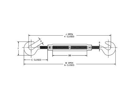 Hook & Hook Turnbuckles HG-223， SS304 OR SS316