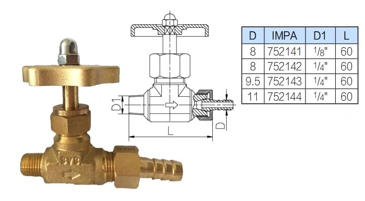 Brass Needle Straight Valve with Corrugated Hose End & Male Thread