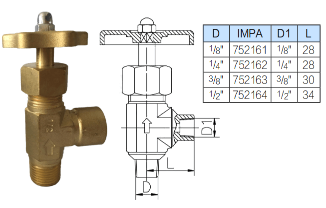Brass Needle Angle Valve with Male & Female Ends