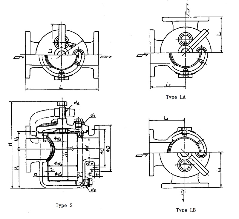 Marine Can Water Filter JIS 7121 S Type 5K (DN25-DN100) Drawing