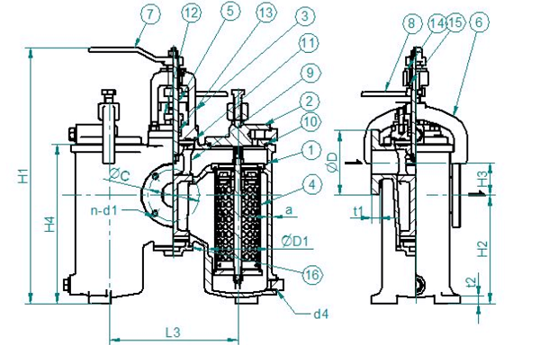 Marine Cast Iron Duplex Oil Strainer JIS F7208 HS Type