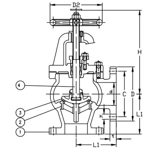 Marine Cast Iron Angle Valve JIS F7308 10K Drawing