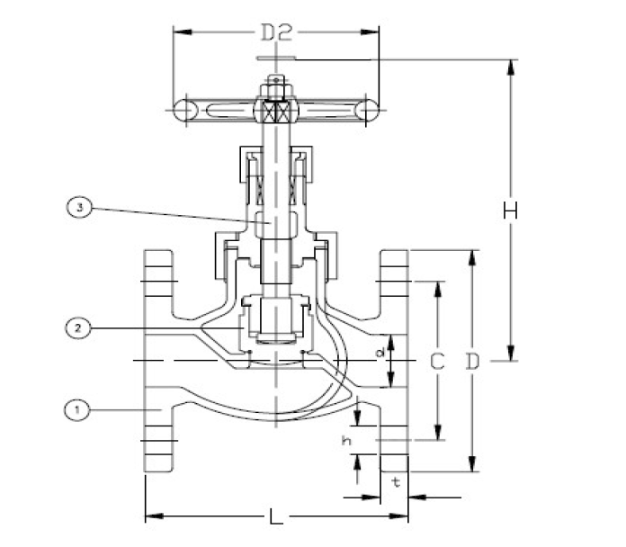 Marine Nodular Iron Globe Valve JIS F7321 5K Drawing