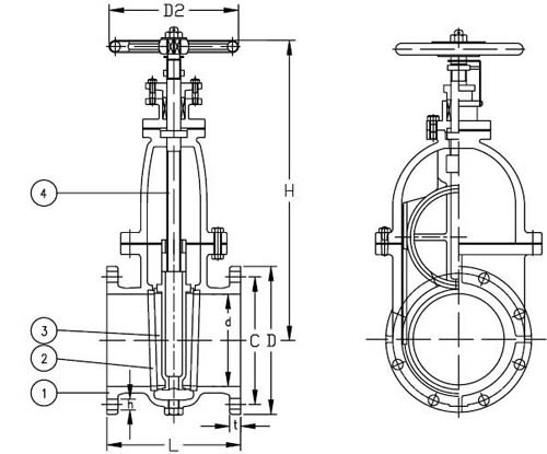 Marine Cast Iron Gate Valve JIS F7363 5K Drawing