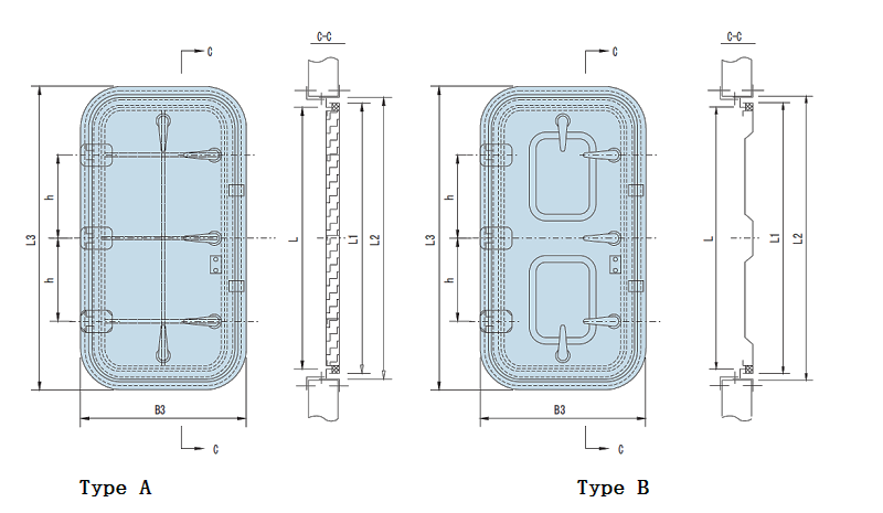 Marine Single-Leaf Aluminum Weathertight Door Drawing