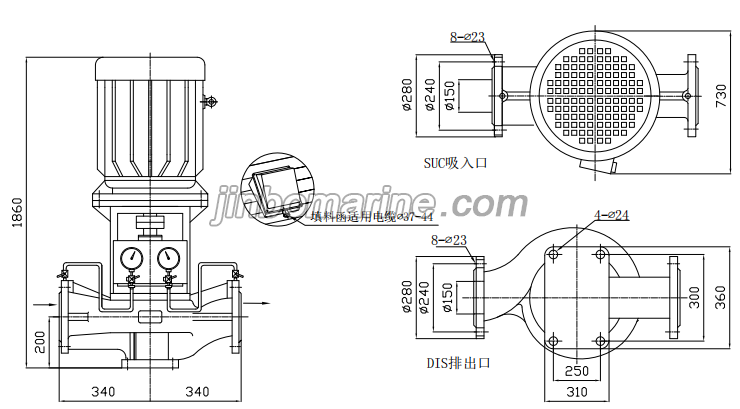 PVHB150-80AY 300m3 per Hour Marine Vertical Centrifugal Ballast Water Emergency