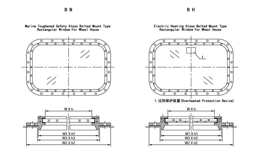 Marine Aluminum Fixed Rectangular Window for Wheelhouse Drawing