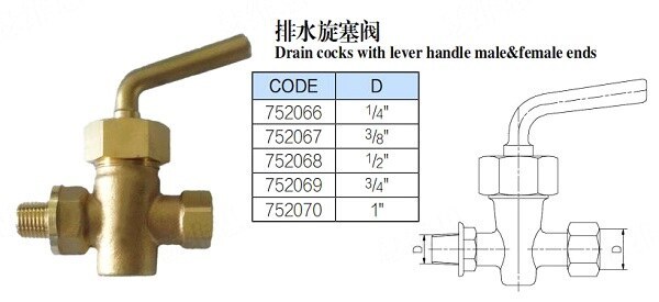 Bronze Drain Cock with Lever Handle and Male & Female Ends
