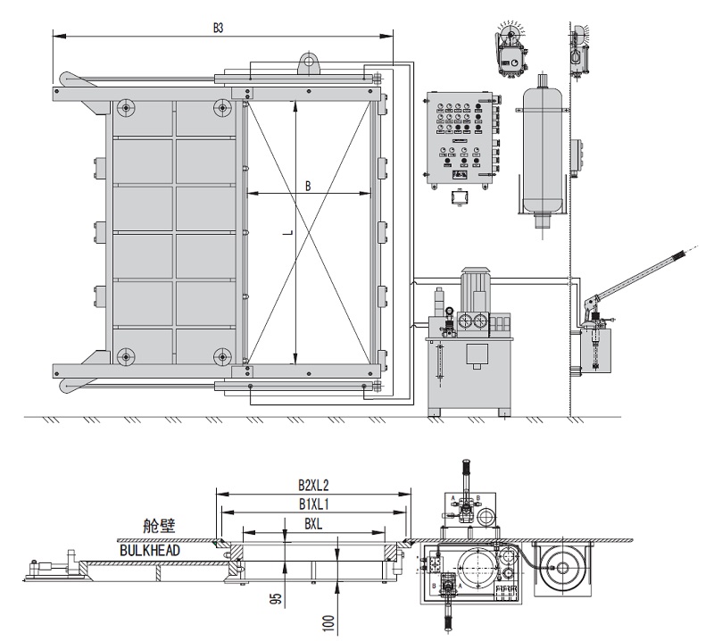 Marine Hydraulic Watertight Sliding Door Drawing