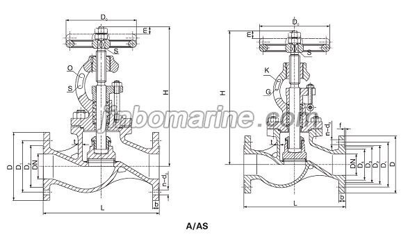 Marine Cast Steel Angle Globe Valve GB/T584-2008 Type B/BS