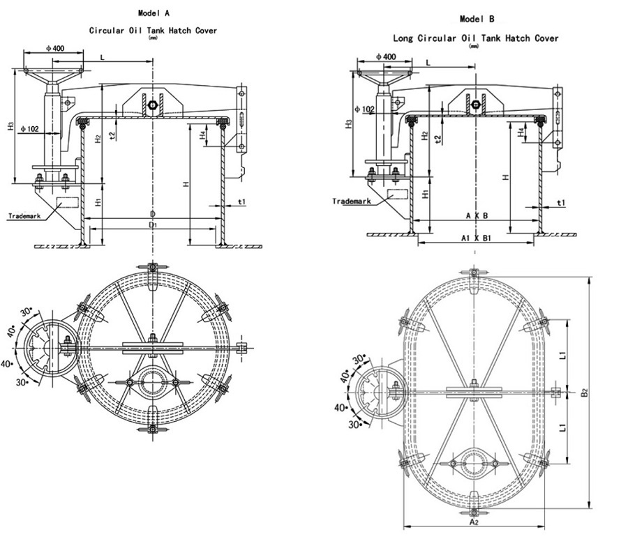Rotating Oiltight Hatch Cover Drawing