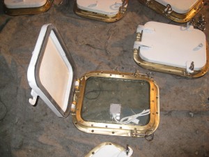 Copper Bolted Rectangular Window with electrically heated glass and deadlight