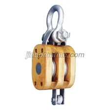 Wood block Double sheave with Shackle thumbnail 1