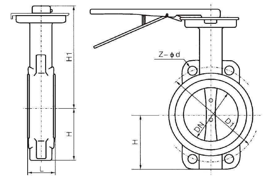 Wafer Centric Butterfly Valve with Lever